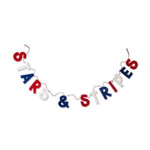 4th of July, Patriotic Stars & Stripes Fabric Garland, Red/White/Blue, 6'